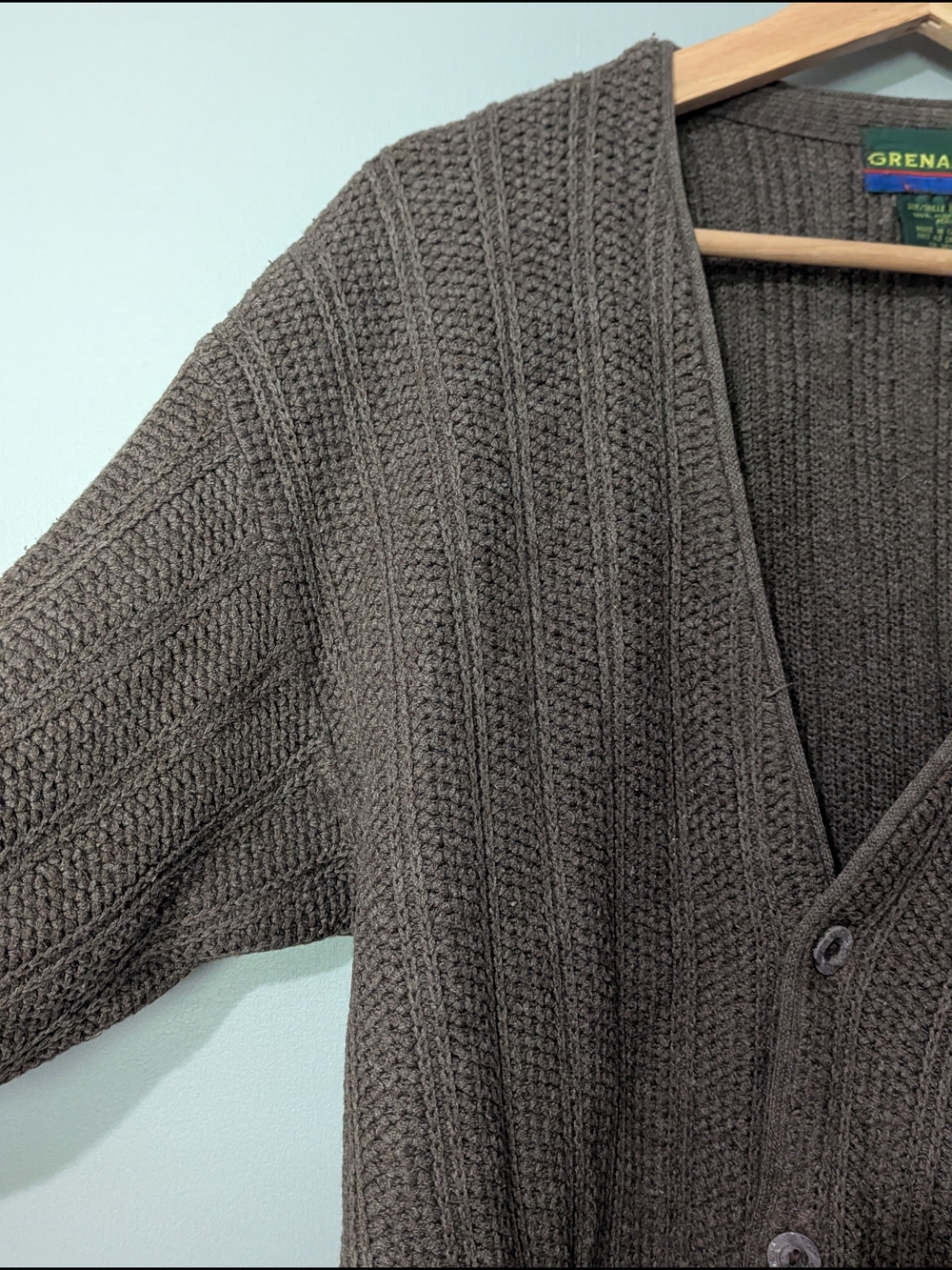 Grenadier Vintage Men's Brown Ribbed Knit Button-Front Grandpa Cardigan Sweater - Picture 6 of 10